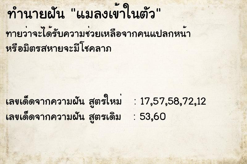 ทำนายฝันทำนายฝันแมลงเข้าในตัว