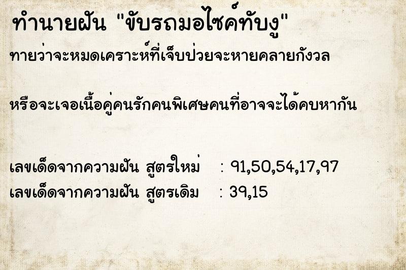 ทำนายฝันขับรถมอไซค์ทับงู ทำนายฝันทำนายฝันขับรถมอไซค์ทับงู