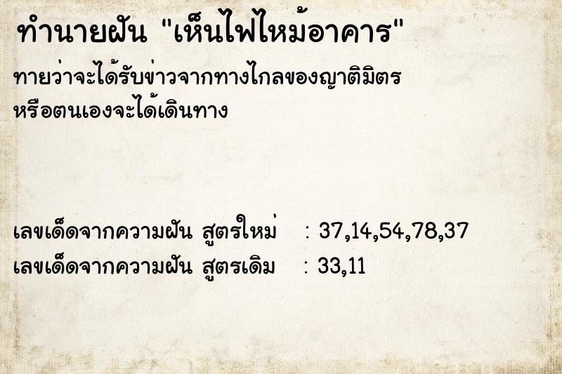 ทำนายฝันทำนายฝันเห็นไฟไหม้อาคาร