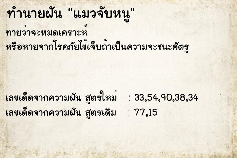 ทำนายฝัน แมวจับหนู แม่นๆ ฟรี ด้วยตำราหนังสือทำนายฝันโบราณ ทำนายฝันแมวจับหนู