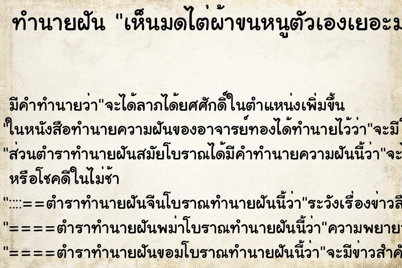 ทำนายฝันทำนายฝันเห็นมดไต่ผ้าขนหนูตัวเองเยอะมาก
