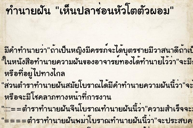 ทำนายฝันทำนายฝันเห็นปลาช่อนหัวโตตัวผอม