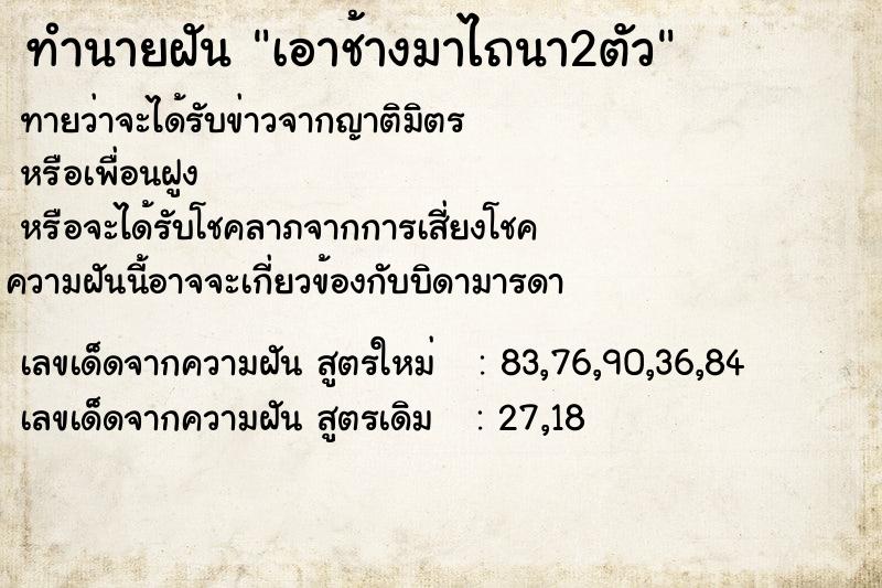 ทำนายฝัน เอาช้างมาไถนา2ตัว ทำนายฝัน เอาช้างมาไถนา2ตัว