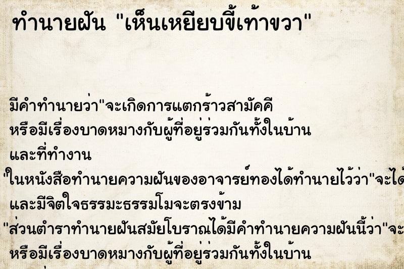 ทำนายฝันเห็นเหยียบขี้เท้าขวา ทำนายฝันทำนายฝันเห็นเหยียบขี้เท้าขวา