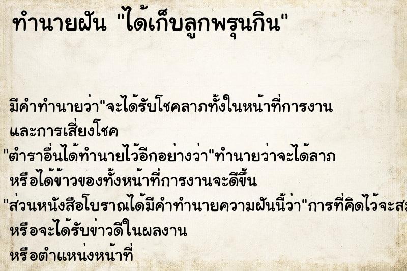 ทำนายฝันทำนายฝันได้เก็บลูกพรุนกิน