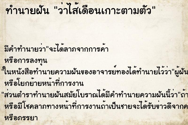 ทำนายฝัน ว่าไส้เดือนเกาะตามตัว ทำนายฝัน ว่าไส้เดือนเกาะตามตัว