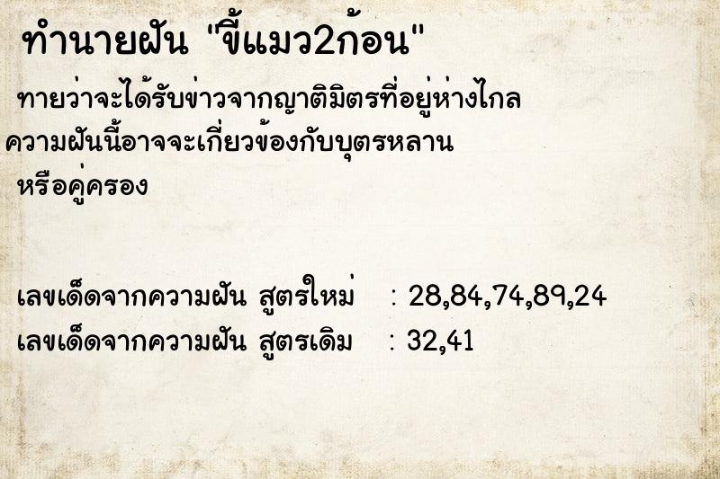 ทำนายฝัน ขี้แมว2ก้อน ตำราโบราณ แม่นที่สุดในโลก