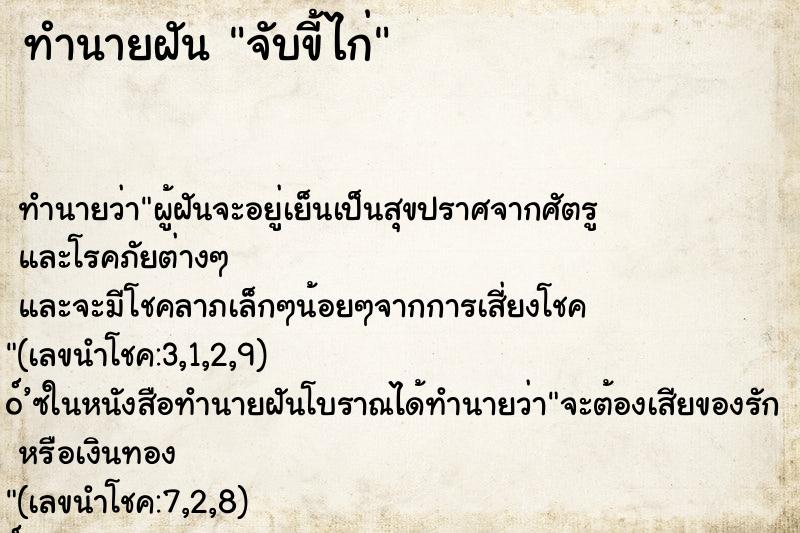 ทำนายฝัน จับขี้ไก่