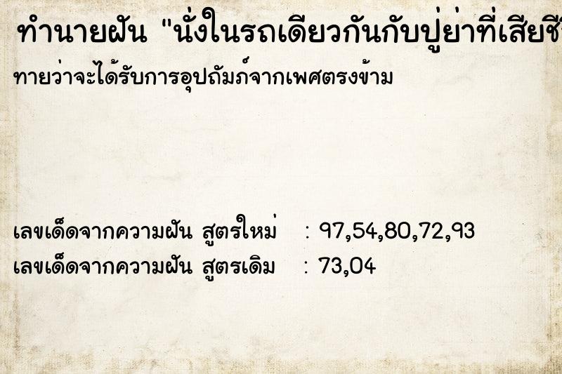 ทำนายฝัน นั่งในรถเดียวกันกับปู่ย่าที่เสียชีวิต ทำนายฝัน นั่งในรถเดียวกันกับปู่ย่าที่เสียชีวิต