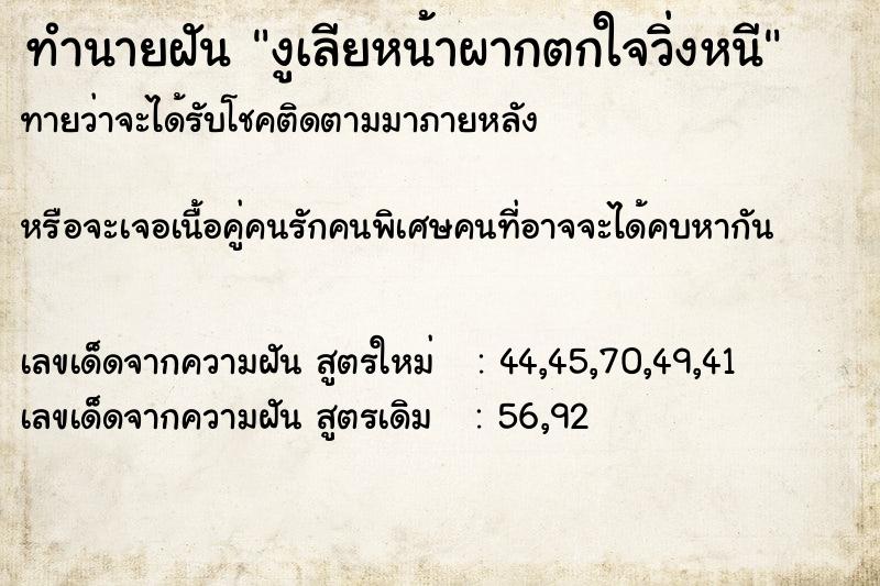 ทำนายฝันทำนายฝันงูเลียหน้าผากตกใจวิ่งหนี