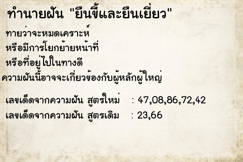 ทำนายฝัน ยืนขี้และยืนเยี่ยว ทำนายฝัน ยืนขี้และยืนเยี่ยว