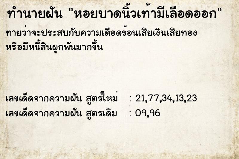ทำนายฝันทำนายฝันหอยบาดนิ้วเท้ามีเลือดออก