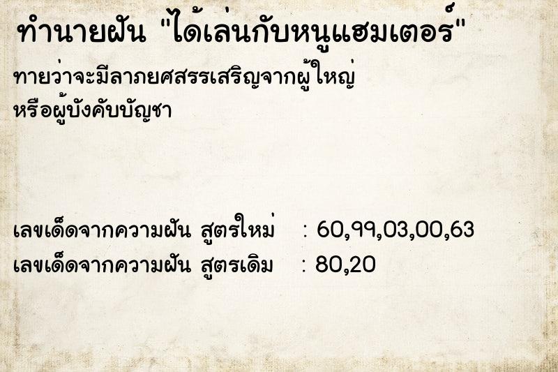 ทำนายฝันทำนายฝันได้เล่นกับหนูแฮมเตอร์