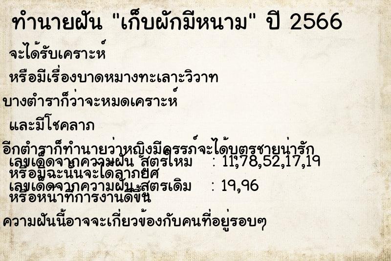 ทำนายฝันทำนายฝันเก็บผักมีหนาม