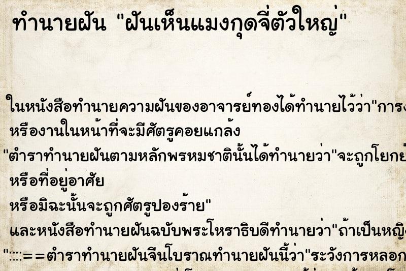 ทำนายฝันทำนายฝันฝันเห็นแมงกุดจี่ตัวใหญ่