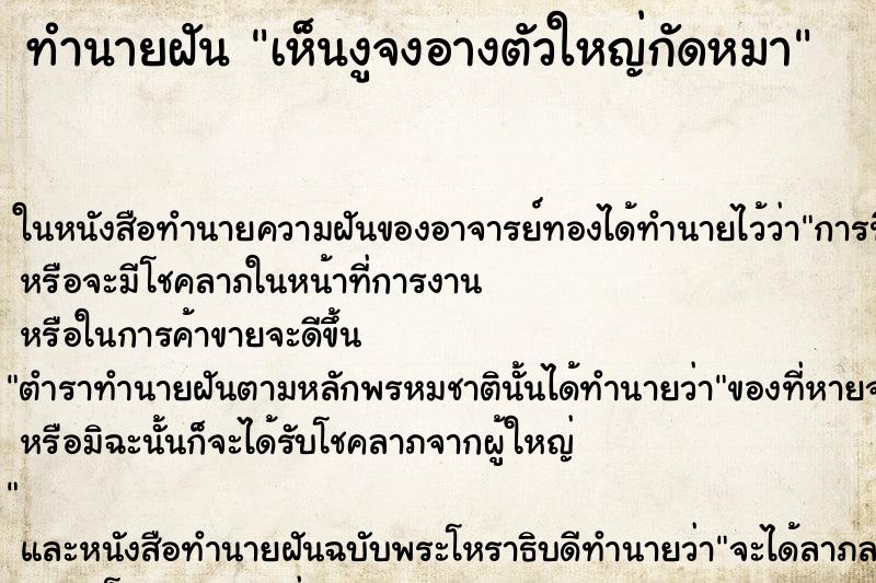 ทำนายฝัน เห็นงูจงอางตัวใหญ่กัดหมา ทำนายฝัน เห็นงูจงอางตัวใหญ่กัดหมา