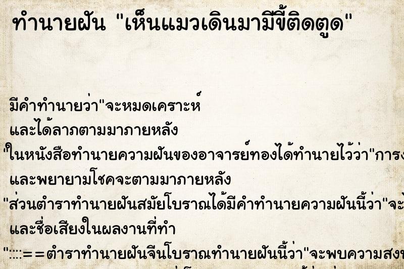 ทำนายฝัน เห็นแมวเดินมามีขี้ติดตูด ทำนายฝัน เห็นแมวเดินมามีขี้ติดตูด