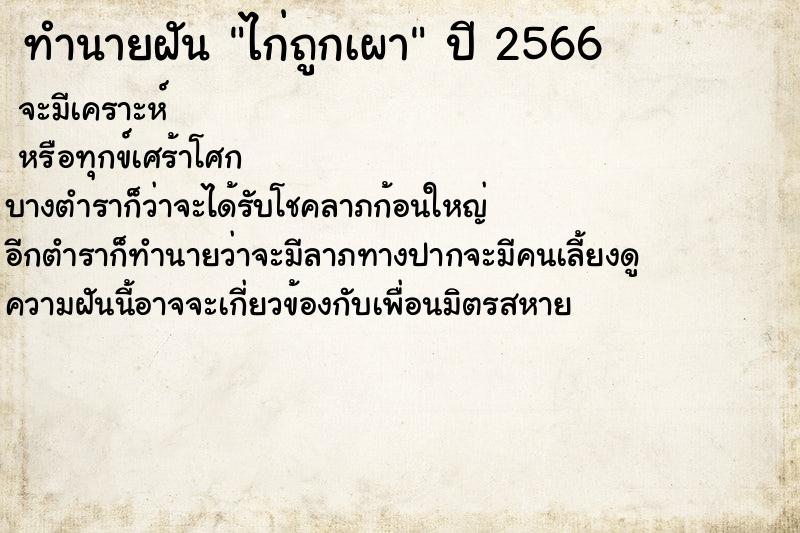 ทำนายฝันไก่ถูกเผา ทำนายฝันทำนายฝันไก่ถูกเผา