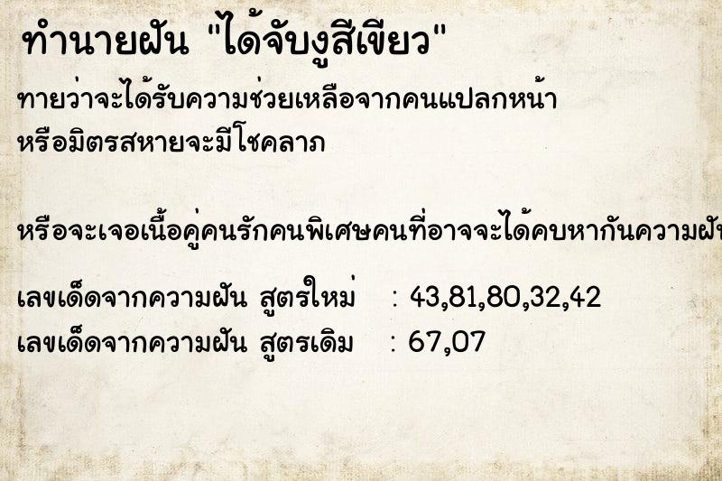 ทำนายฝันทำนายฝันได้จับงูสีเขียว