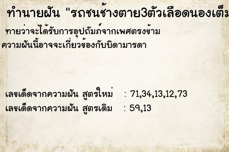 ทำนายฝันทำนายฝันรถชนช้างตาย3ตัวเลือดนองเต็มถนน
