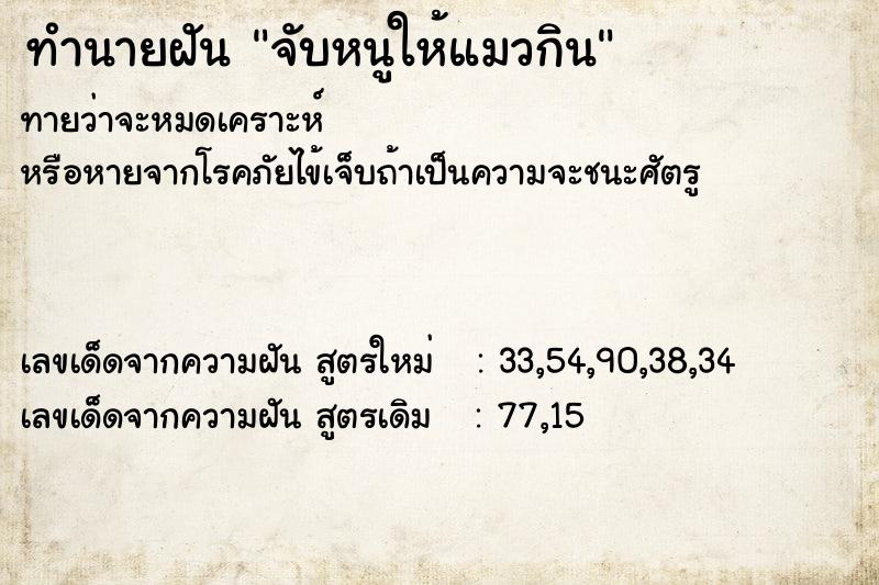 ทำนายฝันทำนายฝันจับหนูให้แมวกิน