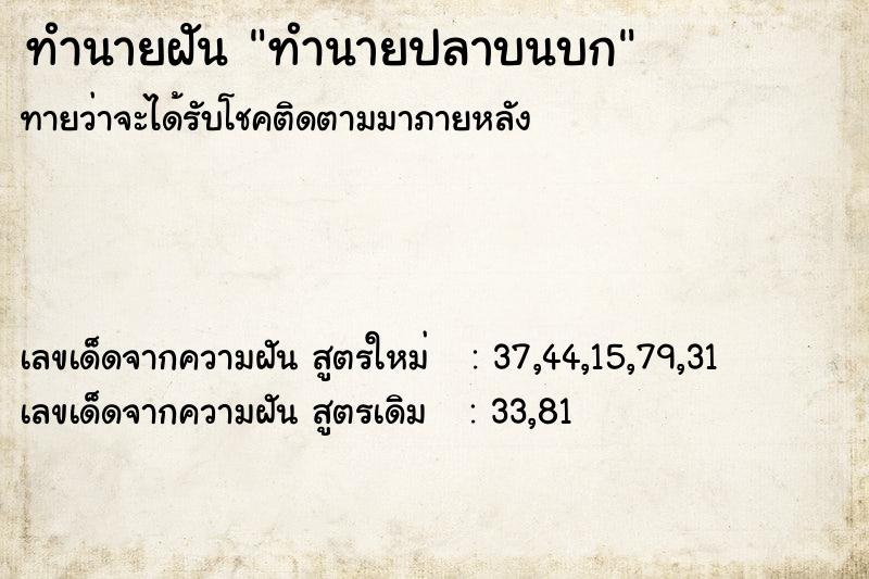 ทำนายฝันทำนายฝันทำนายปลาบนบก