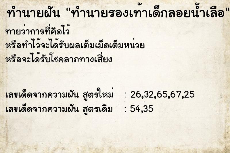 ทำนายฝันทำนายฝันทำนายรองเท้าเด็กลอยน้ำเลือ