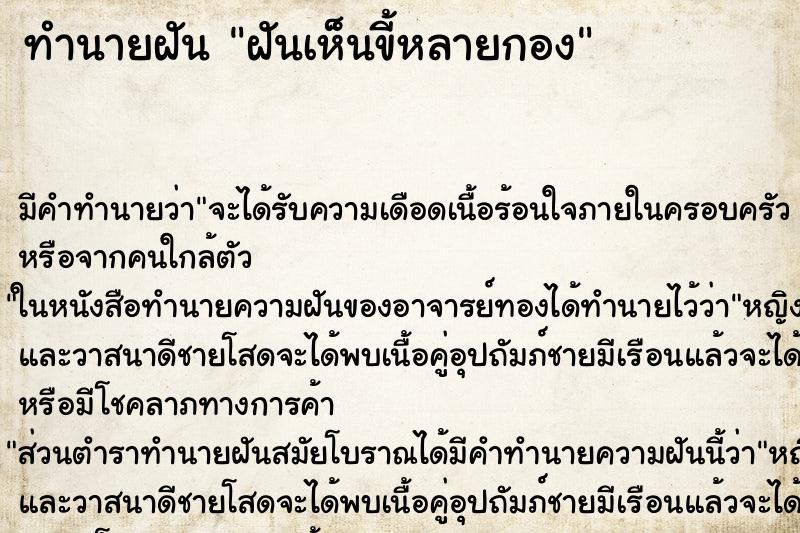ทำนายฝันฝันเห็นขี้หลายกอง ทำนายฝันทำนายฝันฝันเห็นขี้หลายกอง