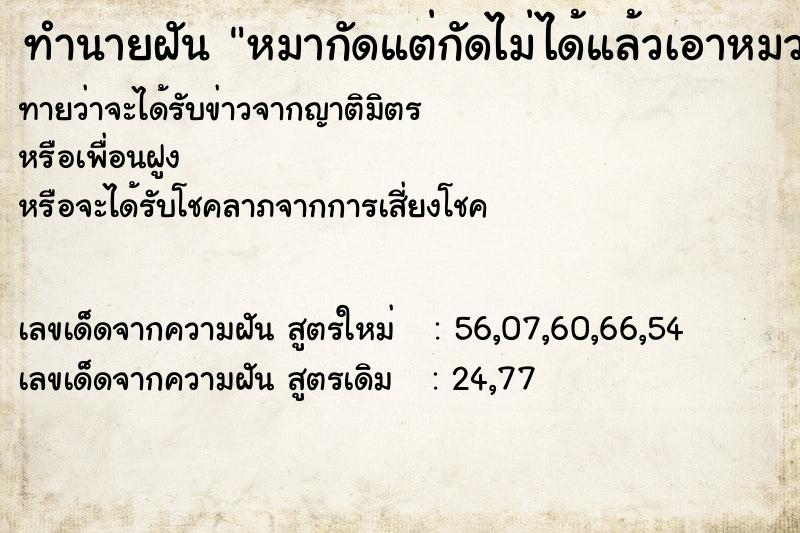 ทำนายฝันหมากัดแต่กัดไม่ได้แล้วเอาหมวกให้กัดแทน ทำนายฝันทำนายฝันหมากัดแต่กัดไม่ได้แล้วเอาหมวกให้กัดแทน