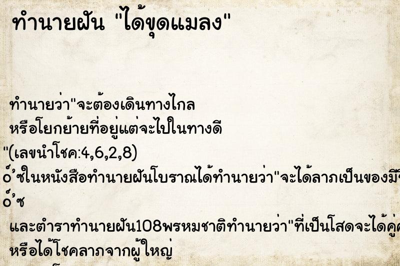 ทำนายฝัน ได้ขุดแมลง ทำนายฝัน ได้ขุดแมลง