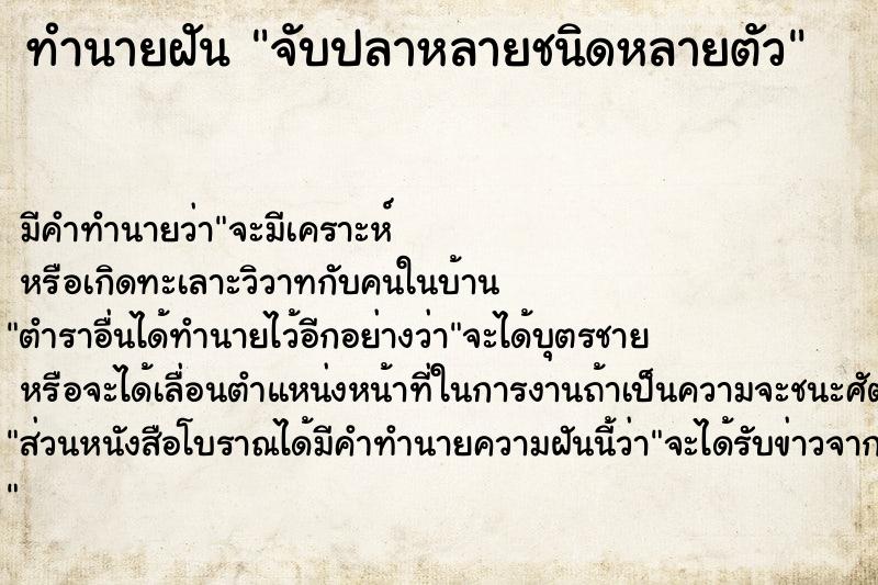 ทำนายฝัน จับปลาหลายชนิดหลายตัว ทำนายฝัน จับปลาหลายชนิดหลายตัว