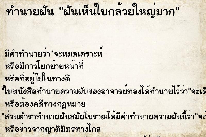 ทำนายฝัน ฝันเห็นใบกล้วยใหญ่มาก ตำราโบราณ แม่นที่สุดในโลก