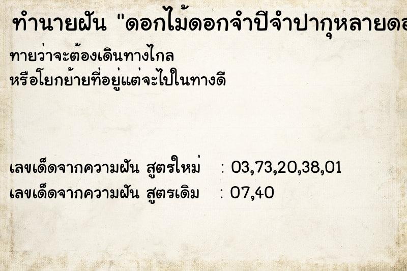 ทำนายฝันดอกไม้ดอกจำปีจำปากุหลายดอกบัว ทำนายฝันทำนายฝันดอกไม้ดอกจำปีจำปากุหลายดอกบัว