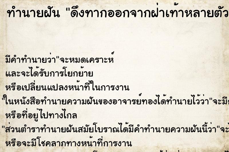 ทำนายฝันดึงทากออกจากฝ่าเท้าหลายตัว ทำนายฝันทำนายฝันดึงทากออกจากฝ่าเท้าหลายตัว