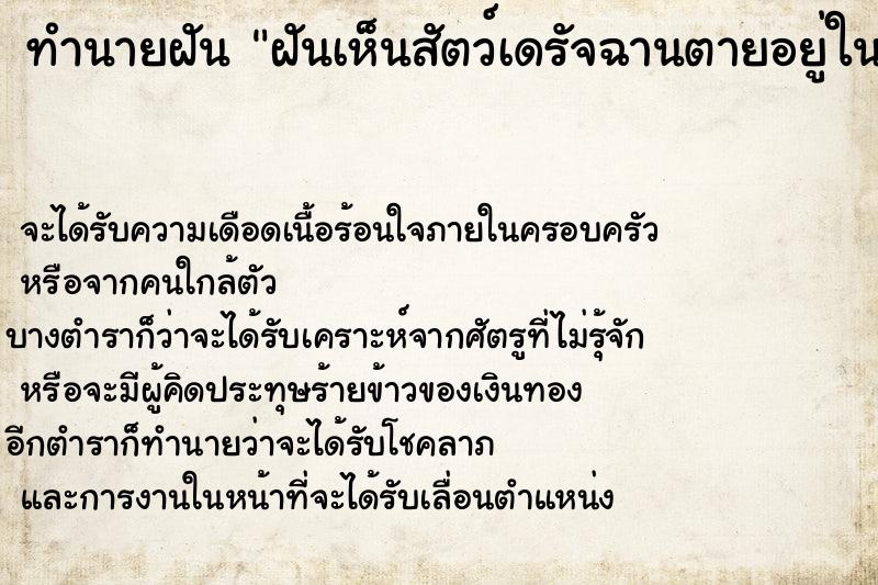 ทำนายฝันทำนายฝันฝันเห็นสัตว์เดรัจฉานตายอยู่ในบ้าน