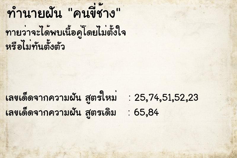 ทำนายฝัน คนขี่ช้าง ทำนายฝัน คนขี่ช้าง