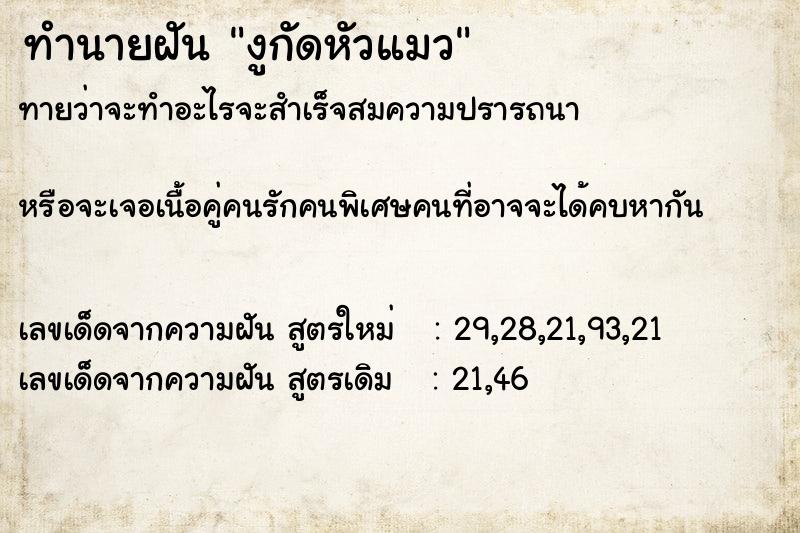 ทำนายฝันทำนายฝันงูกัดหัวแมว