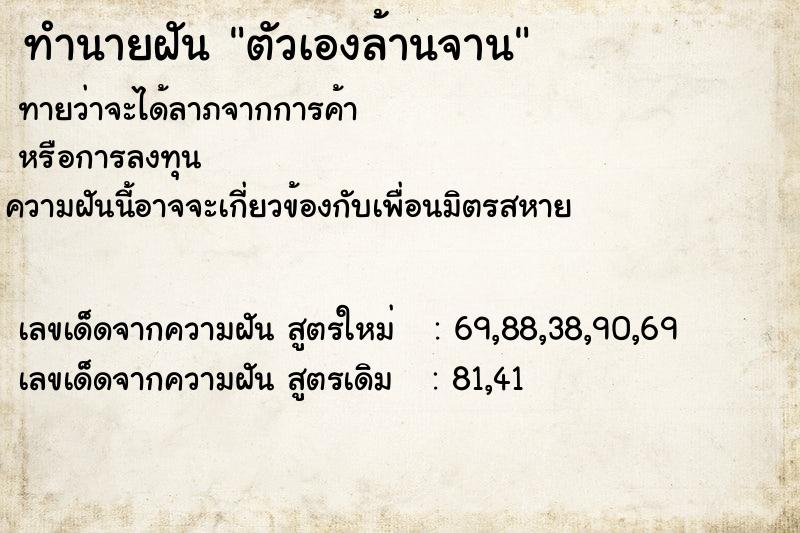 ทำนายฝันตัวเองล้านจาน ทำนายฝันทำนายฝันตัวเองล้านจาน