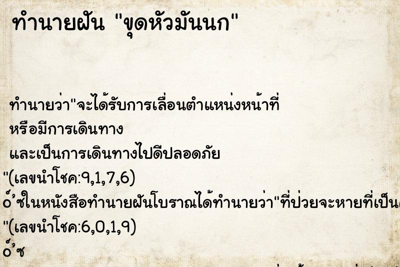 ทำนายฝันขุดหัวมันนก ทำนายฝันทำนายฝันขุดหัวมันนก