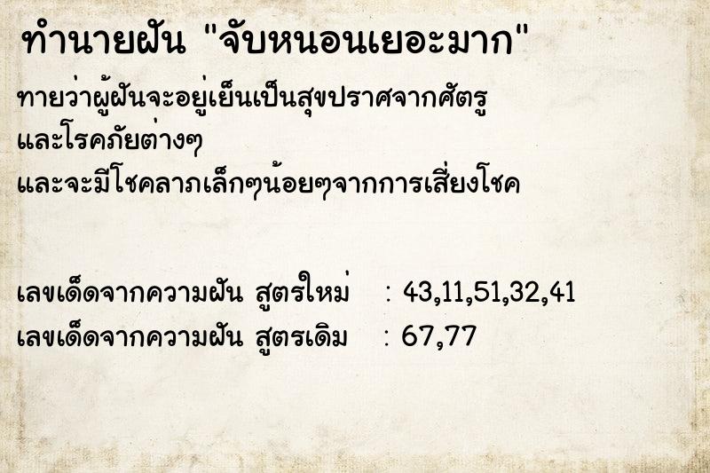 ทำนายฝันจับหนอนเยอะมาก ทำนายฝันทำนายฝันจับหนอนเยอะมาก