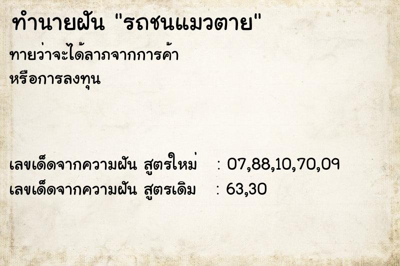 ทำนายฝันทำนายฝันรถชนแมวตาย