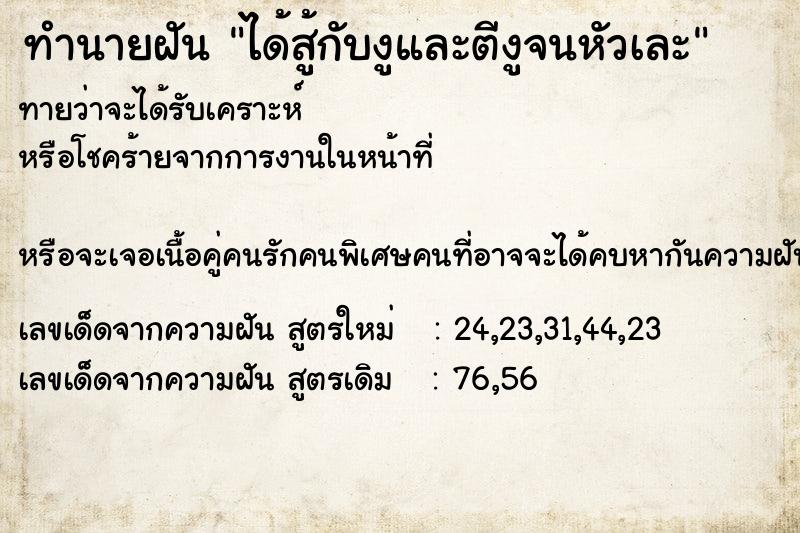 ทำนายฝันทำนายฝันได้สู้กับงูและตีงูจนหัวเละ