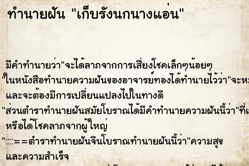 ทำนายฝันเก็บรังนกนางแอ่น ทำนายฝันทำนายฝันเก็บรังนกนางแอ่น
