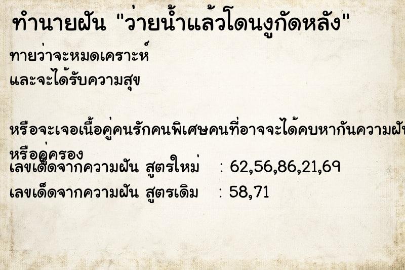 ทำนายฝันทำนายฝันว่ายน้ำแล้วโดนงูกัดหลัง