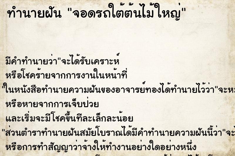 ทำนายฝัน จอดรถใต้ต้นไม้ใหญ่