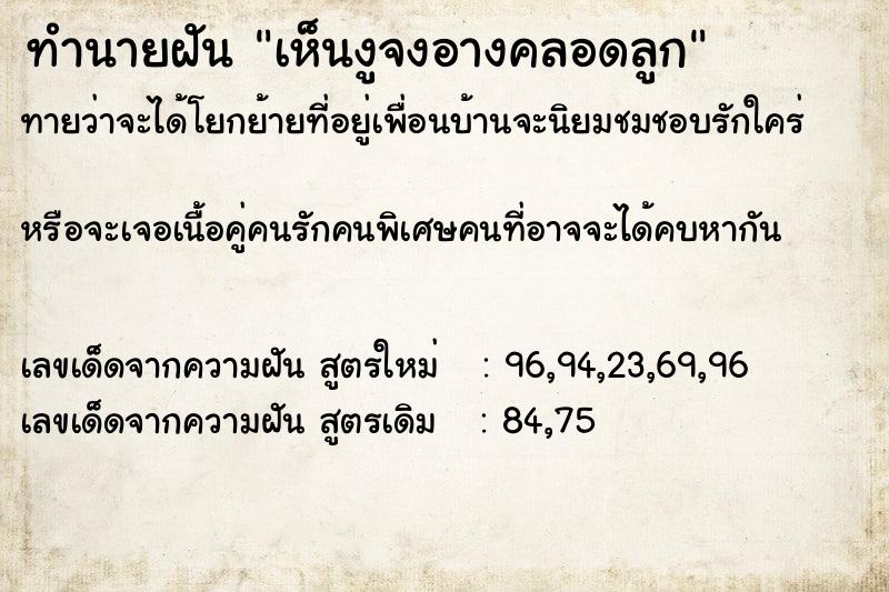 ทำนายฝันเห็นงูจงอางคลอดลูก ทำนายฝันทำนายฝันเห็นงูจงอางคลอดลูก