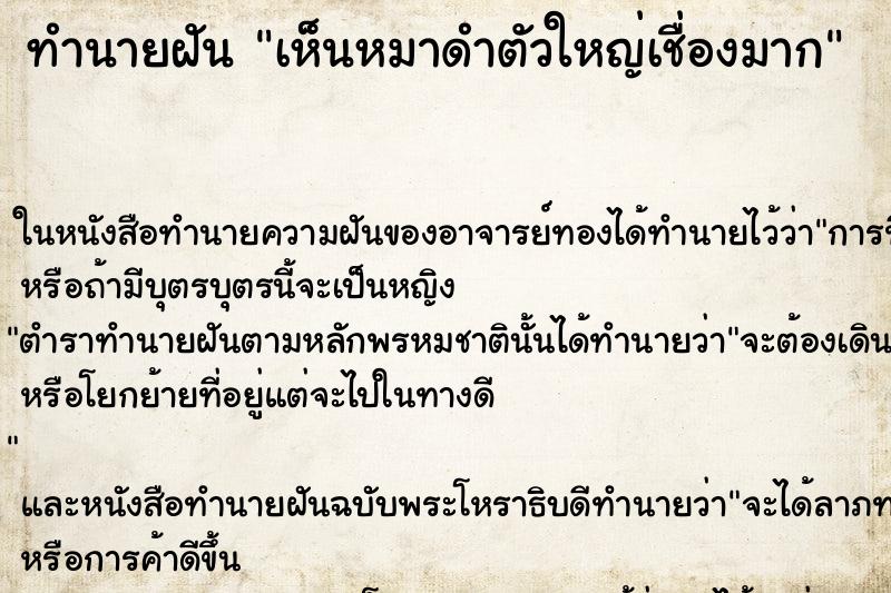 ทำนายฝันทำนายฝันเห็นหมาดำตัวใหญ่เชื่องมาก