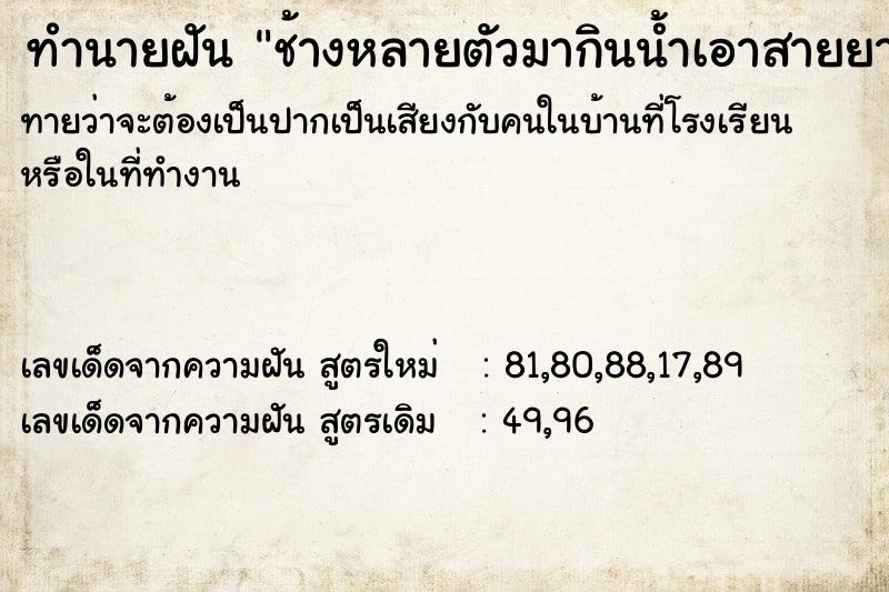 ทำนายฝันทำนายฝันช้างหลายตัวมากินน้ำเอาสายยางป้อนน้ำช้างหน้าบ้าน