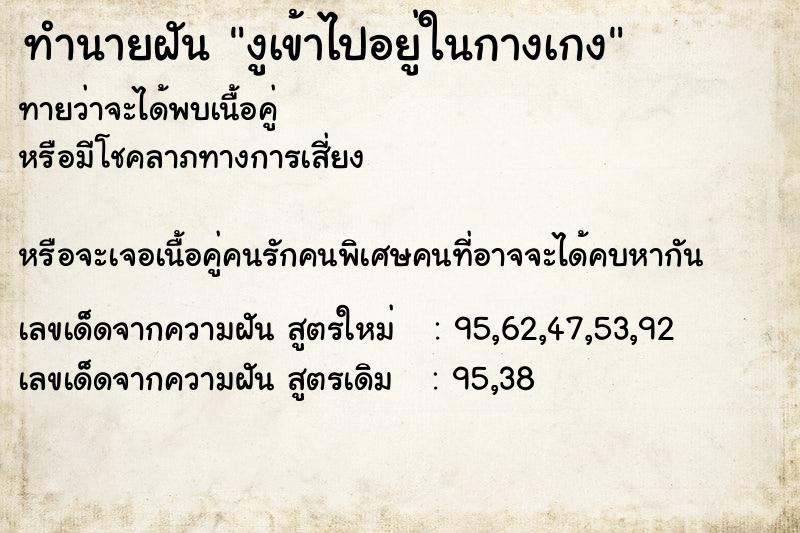 ทำนายฝันงูเข้าไปอยู่ในกางเกง ทำนายฝันทำนายฝันงูเข้าไปอยู่ในกางเกง