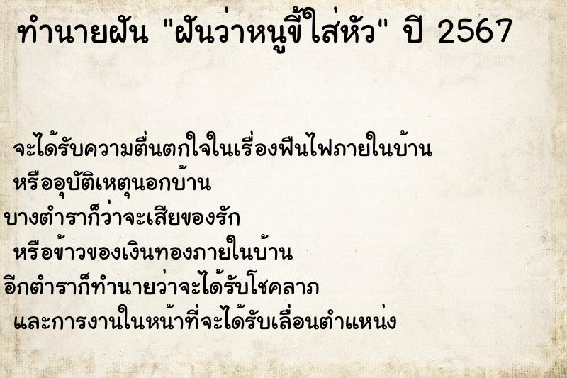 ทำนายฝันฝันว่าหนูขี้ใส่หัว ทำนายฝันทำนายฝันฝันว่าหนูขี้ใส่หัว